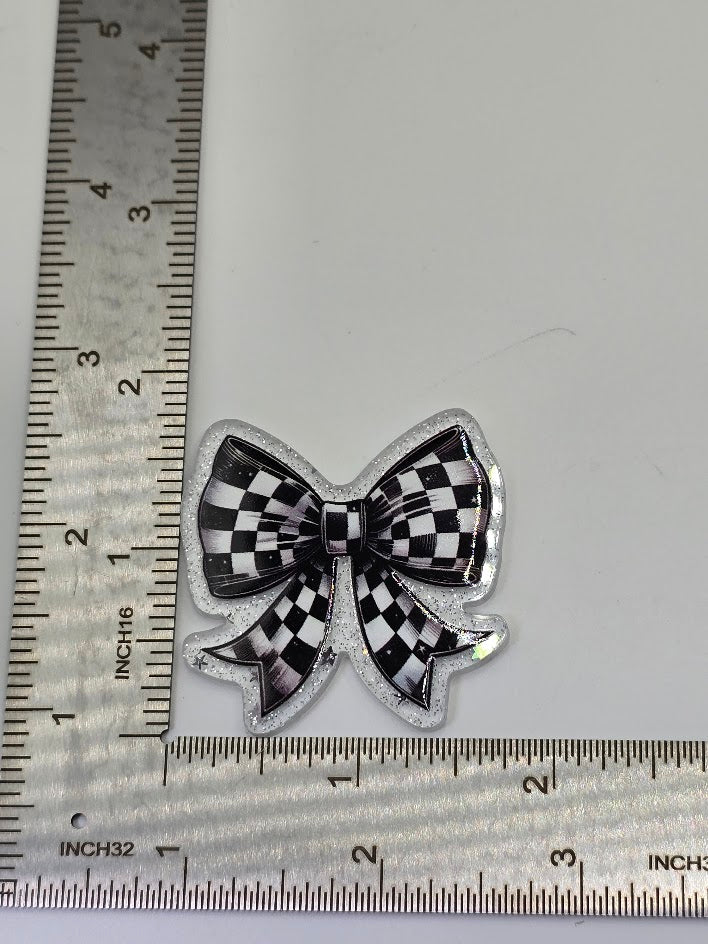 Acrylic Glitter Flatbacks - Checkered Bow Tie