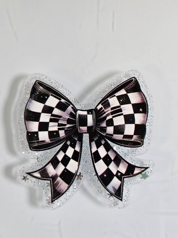 Acrylic Glitter Flatbacks - Checkered Bow Tie