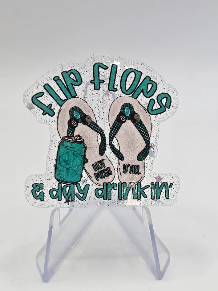 Acrylic Glitter Flatbacks - Flips Flops And Day Drinkin'