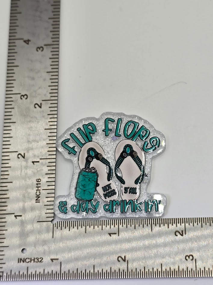 Acrylic Glitter Flatbacks - Flips Flops And Day Drinkin'
