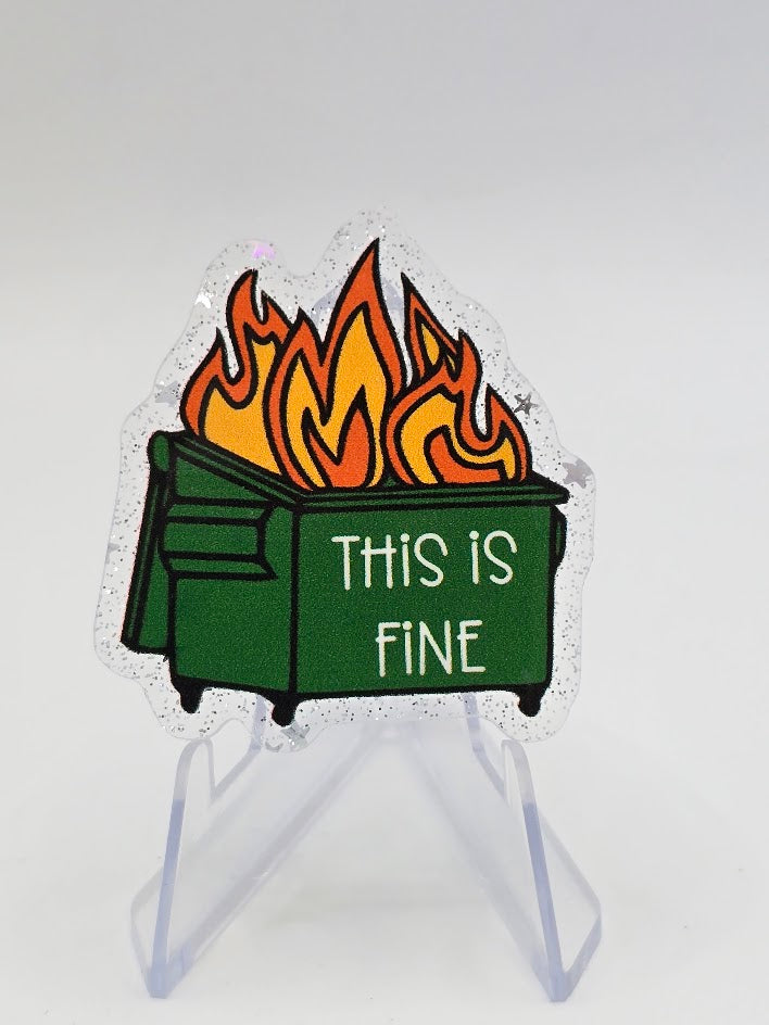 Acrylic Glitter Flatbacks - This Is Fine
