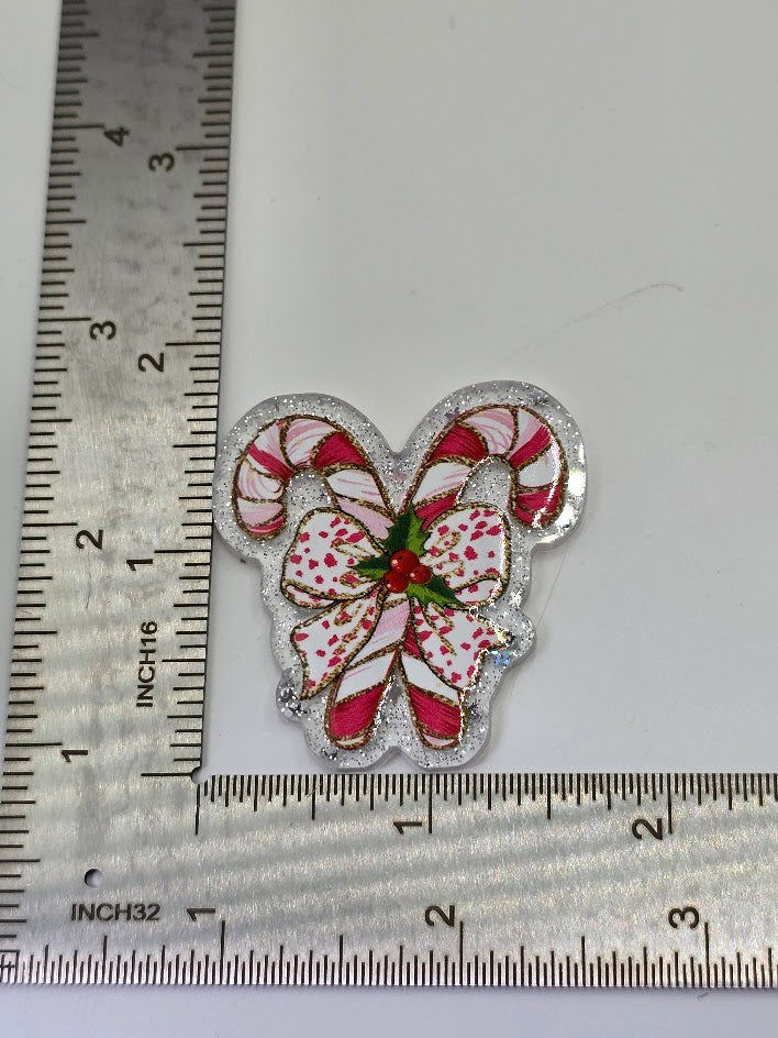 Acrylic Glitter Flatbacks - Christmas Candy Canes