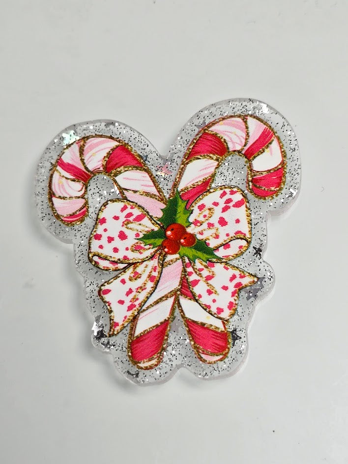 Acrylic Glitter Flatbacks - Christmas Candy Canes