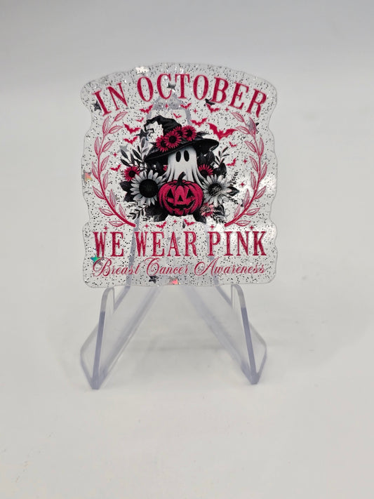 Acrylic Glitter Flatbacks - In October We Wear Pink