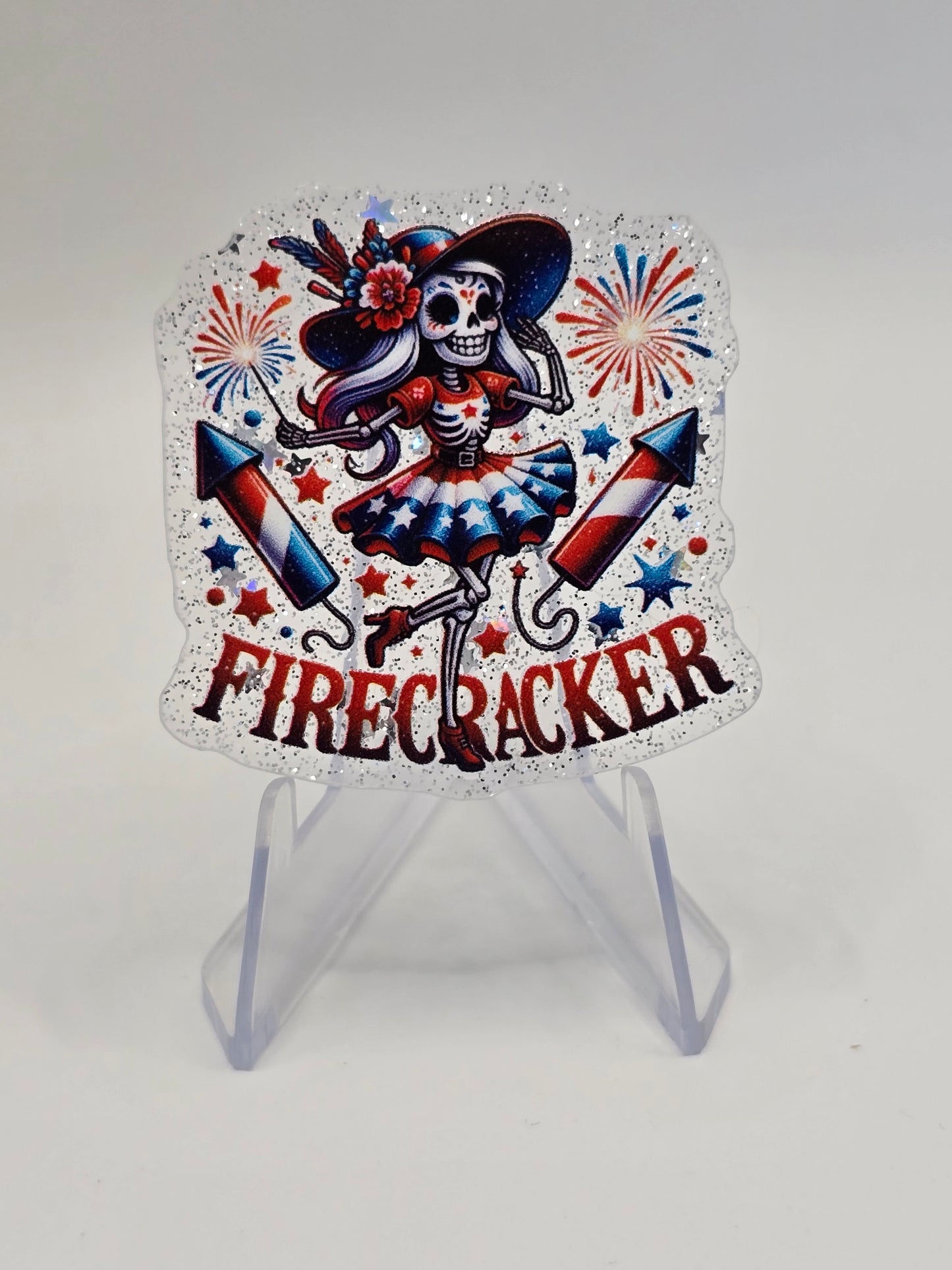 Acrylic Glitter Flatback -Firecracker Skelly
