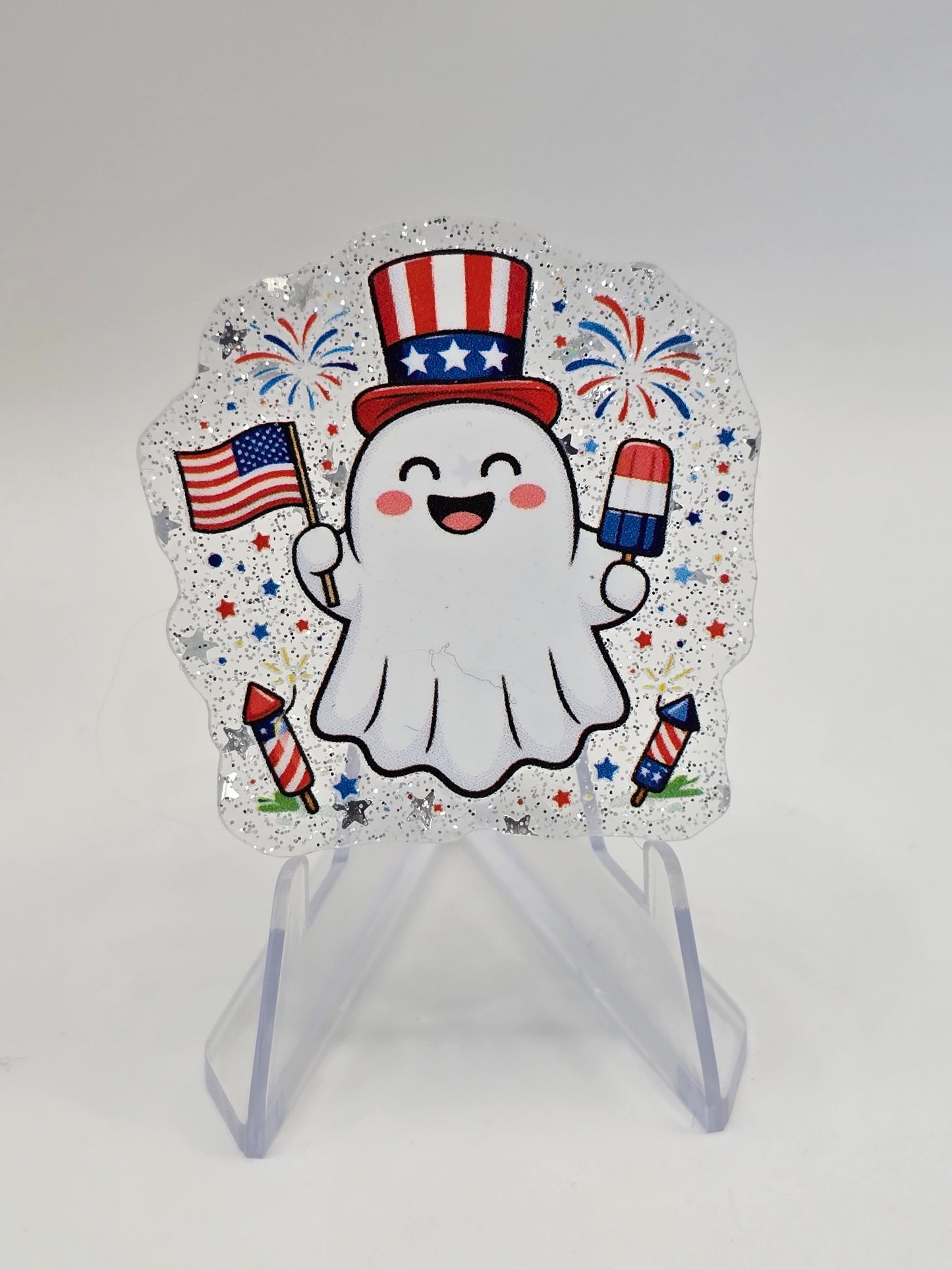 Acrylic Glitter Flatback-Red White and Blue Ghosty