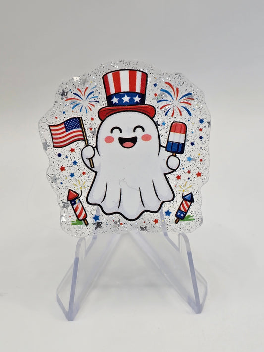Acrylic Glitter Flatback-Red White and Blue Ghosty