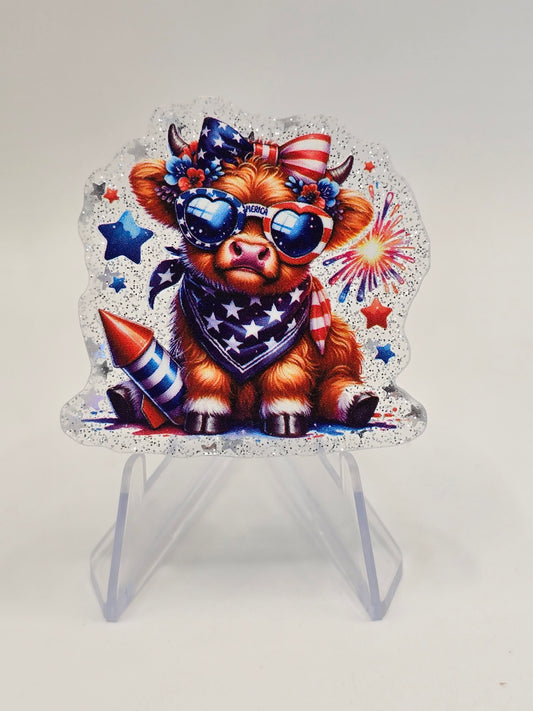 Acrylic Glitter Flatback - American Cow