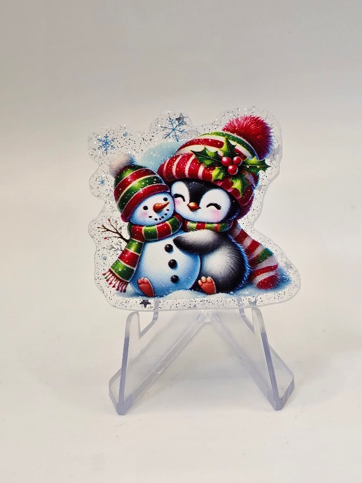 Acrylic Glitter Flatbacks - Snowman and Penguin
