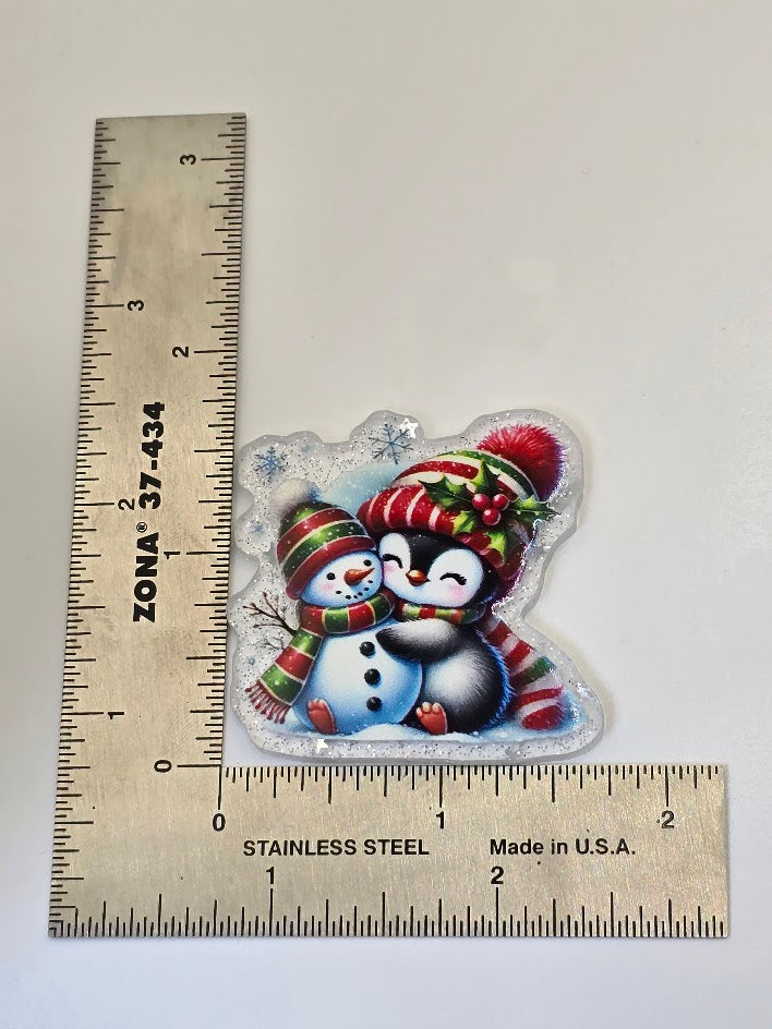 Acrylic Glitter Flatbacks - Snowman and Penguin