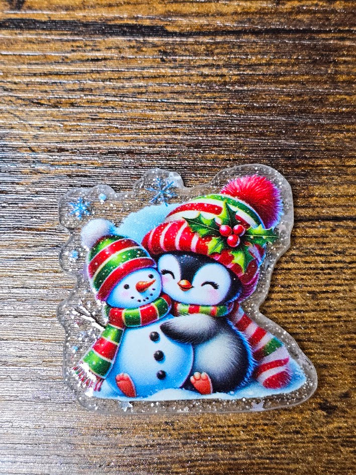 Acrylic Glitter Flatbacks - Snowman and Penguin