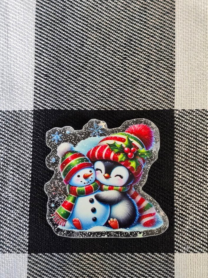 Acrylic Glitter Flatbacks - Snowman and Penguin