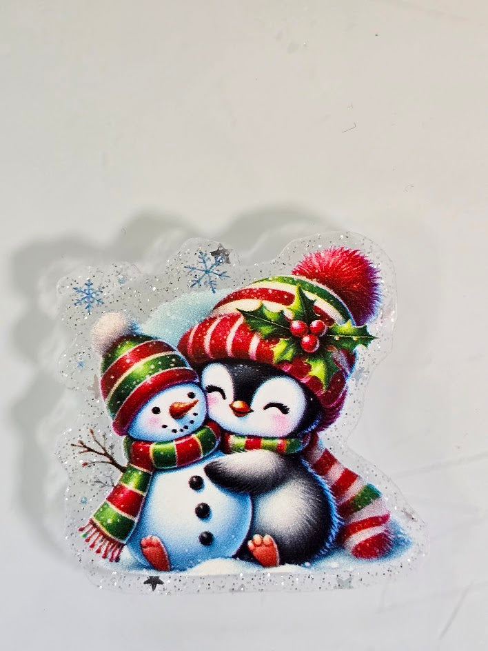 Acrylic Glitter Flatbacks - Snowman and Penguin