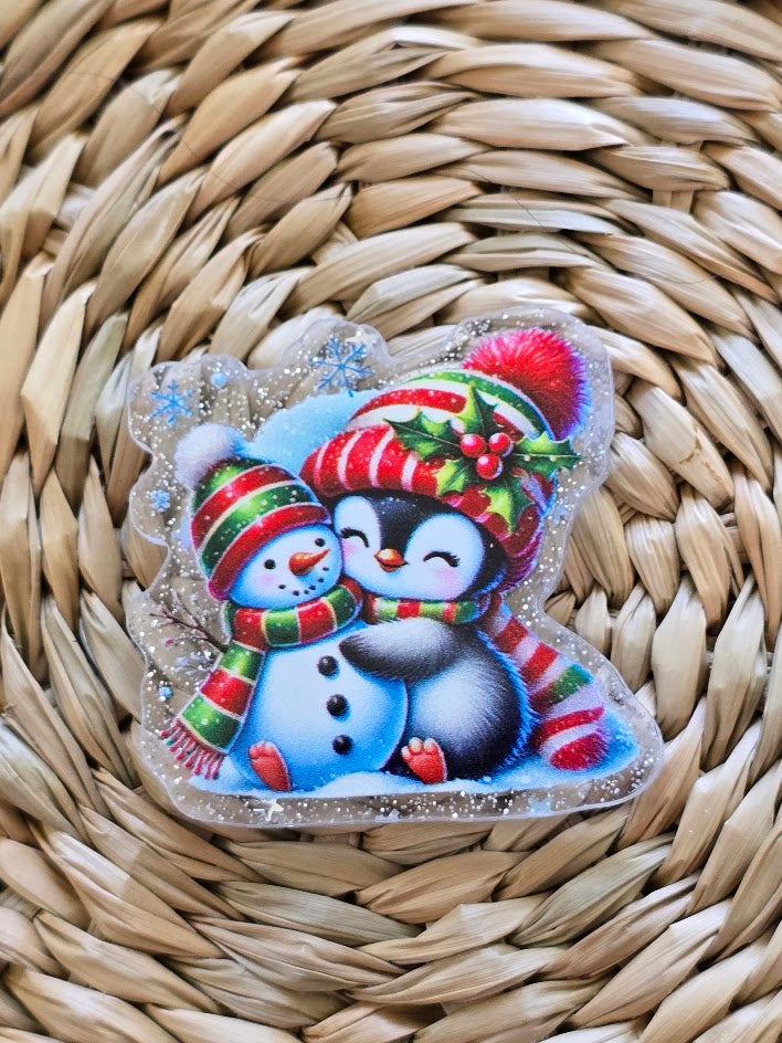 Acrylic Glitter Flatbacks - Snowman and Penguin