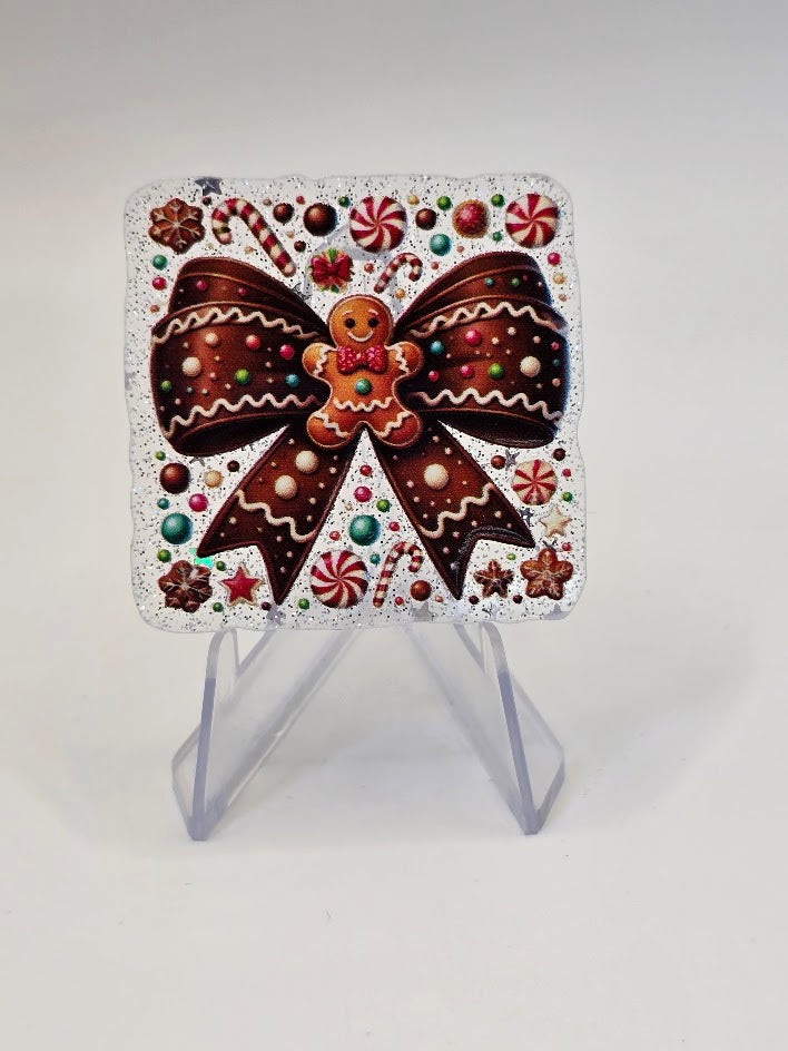 Acrylic Glitter Flatbacks - Gingerbread Man Bow Tie