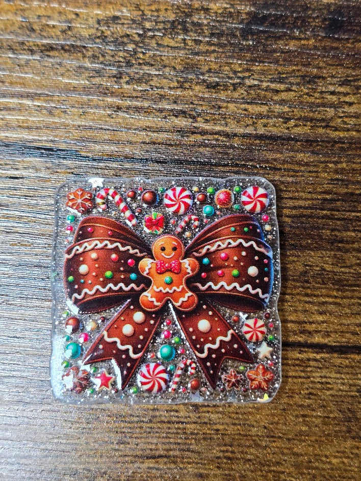 Acrylic Glitter Flatbacks - Gingerbread Man Bow Tie