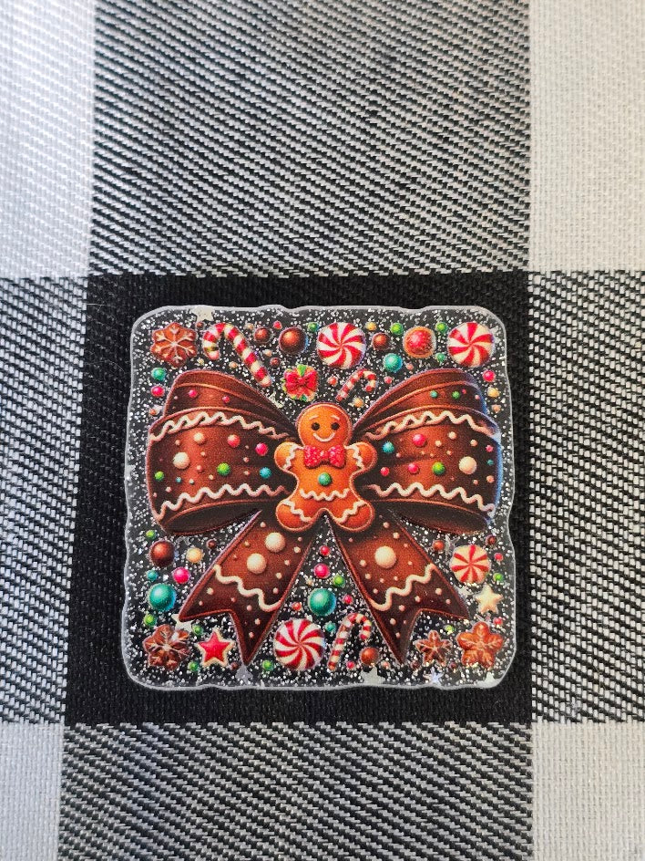 Acrylic Glitter Flatbacks - Gingerbread Man Bow Tie