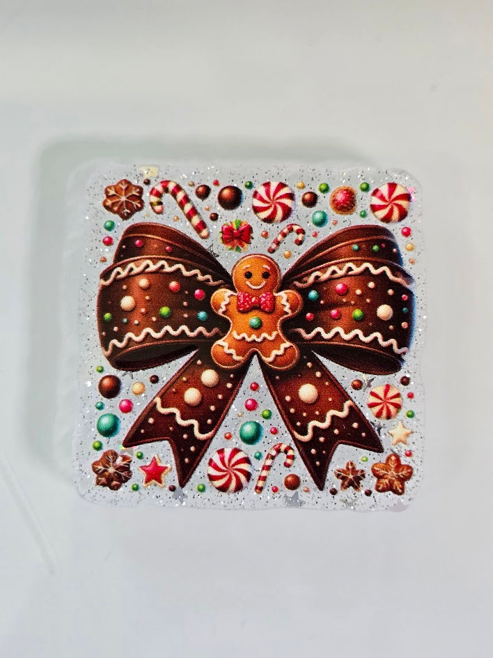 Acrylic Glitter Flatbacks - Gingerbread Man Bow Tie
