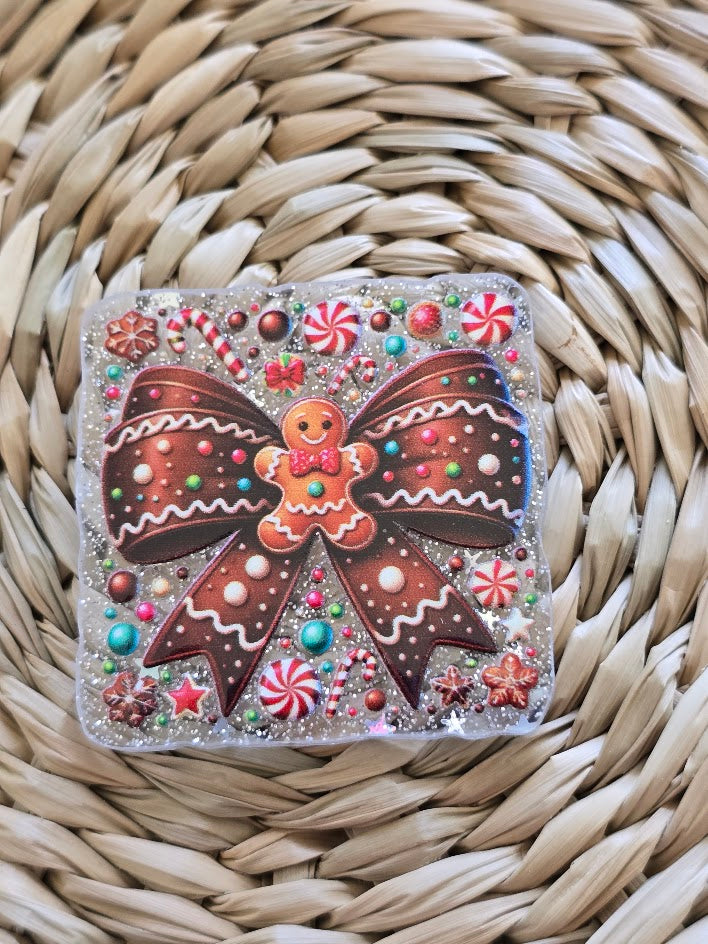 Acrylic Glitter Flatbacks - Gingerbread Man Bow Tie