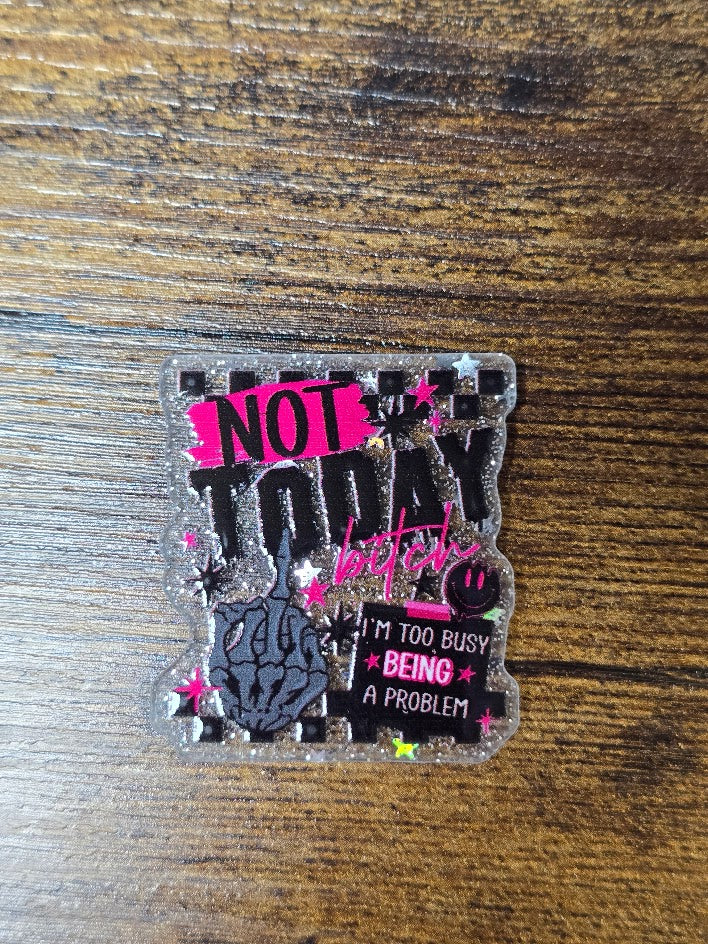 Acrylic Glitter Flatbacks - Not Today Bitch I'm Too Busy Being A Problem