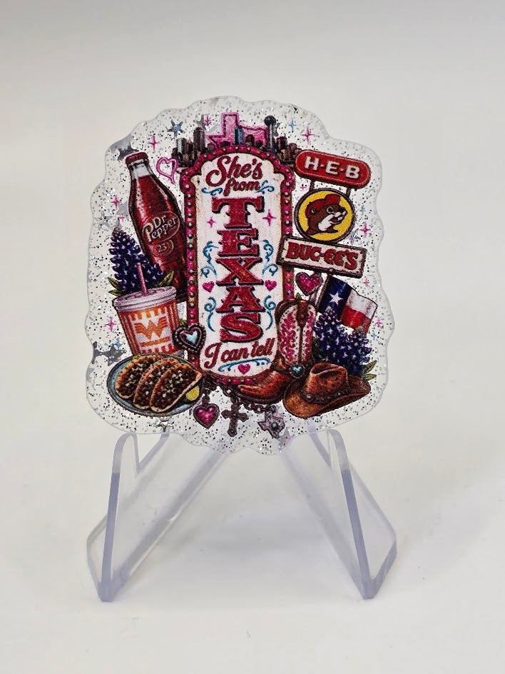Acrylic Glitter Flatbacks - She's From Texas I Can Tell