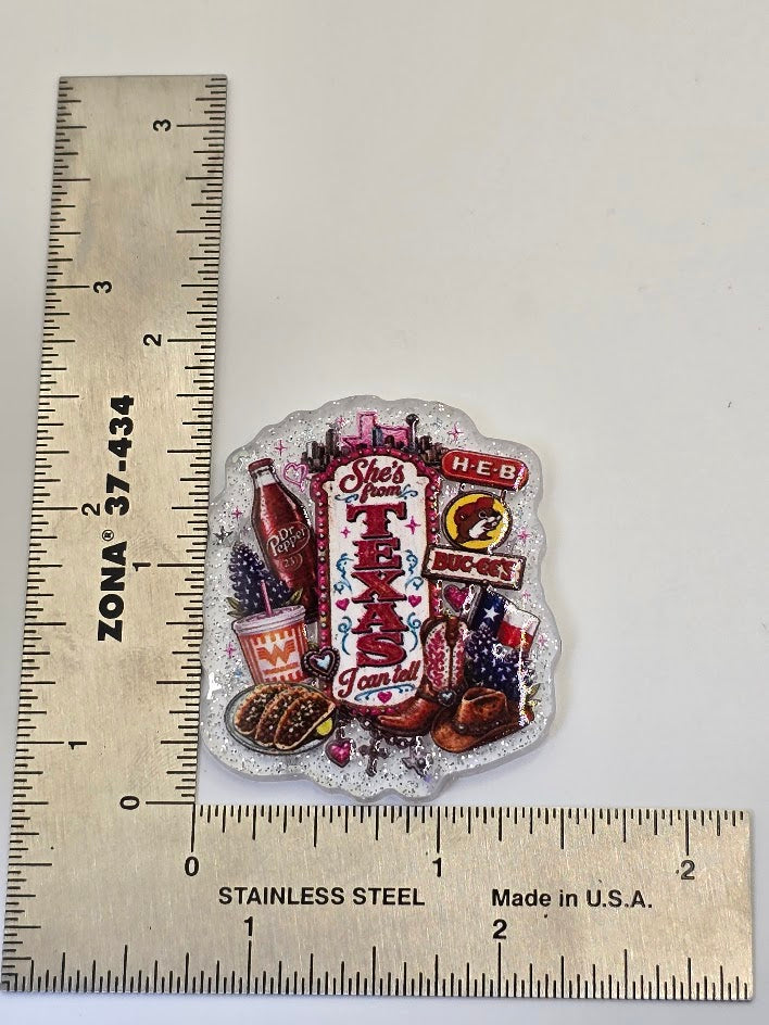 Acrylic Glitter Flatbacks - She's From Texas I Can Tell