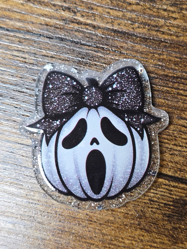 Acrylic Glitter Flatbacks - Ghostface Pumpkin