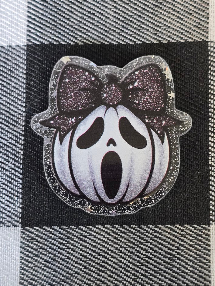 Acrylic Glitter Flatbacks - Ghostface Pumpkin