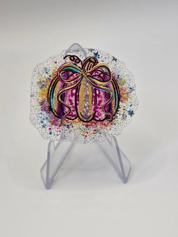 Acrylic Glitter Flatbacks - Rainbow Pumpkin