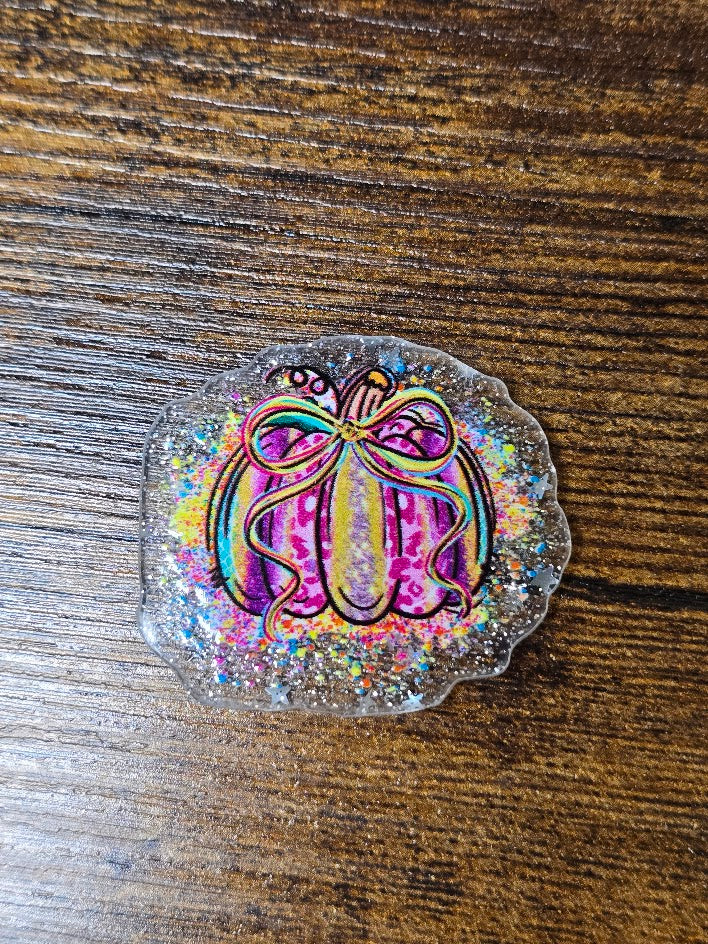 Acrylic Glitter Flatbacks - Rainbow Pumpkin