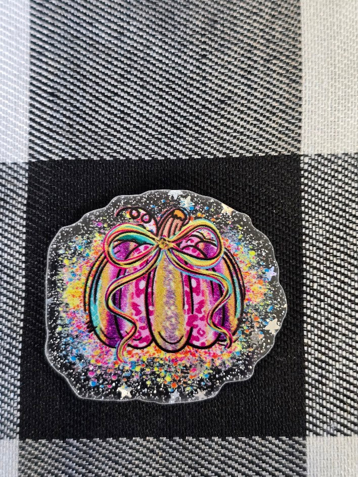 Acrylic Glitter Flatbacks - Rainbow Pumpkin