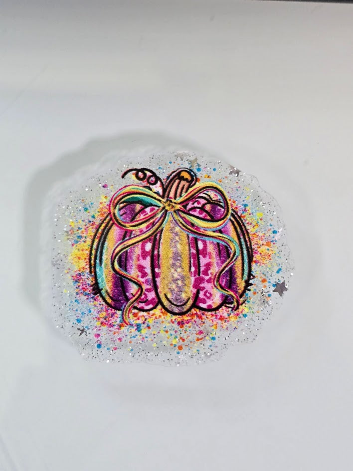 Acrylic Glitter Flatbacks - Rainbow Pumpkin