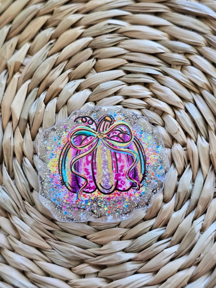 Acrylic Glitter Flatbacks - Rainbow Pumpkin