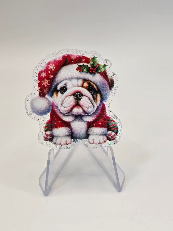 Acrylic Glitter Flatbacks - Christmas Bulldog