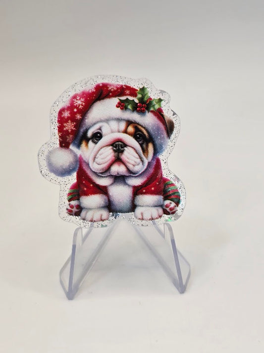 Acrylic Glitter Flatbacks - Christmas Bulldog