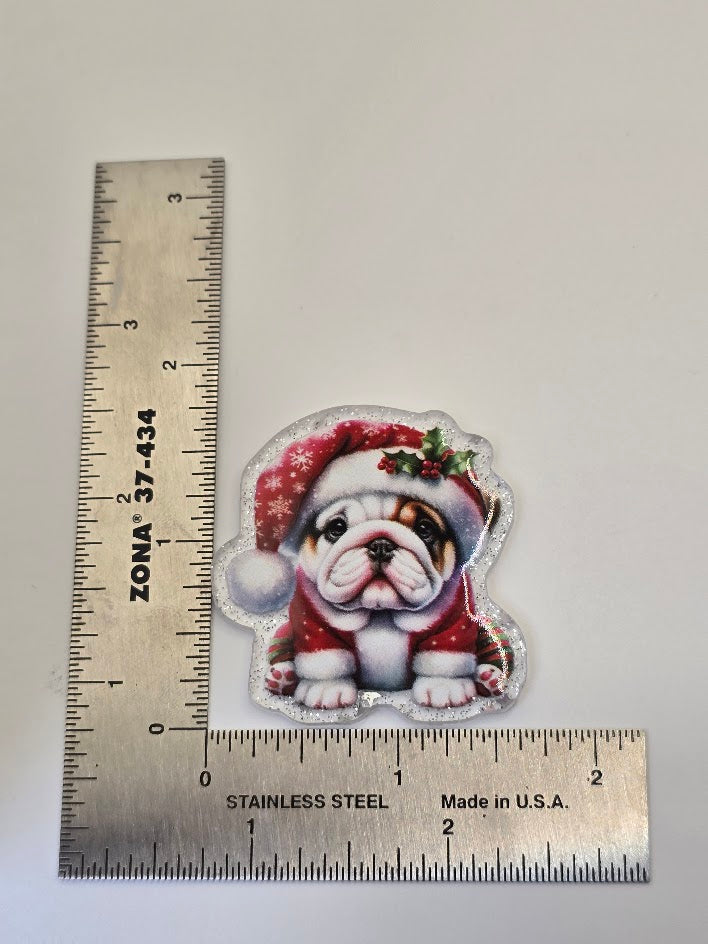 Acrylic Glitter Flatbacks - Christmas Bulldog