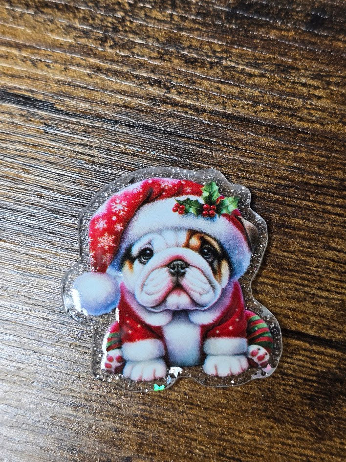 Acrylic Glitter Flatbacks - Christmas Bulldog
