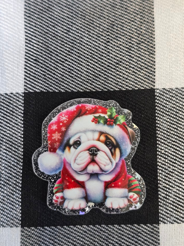Acrylic Glitter Flatbacks - Christmas Bulldog