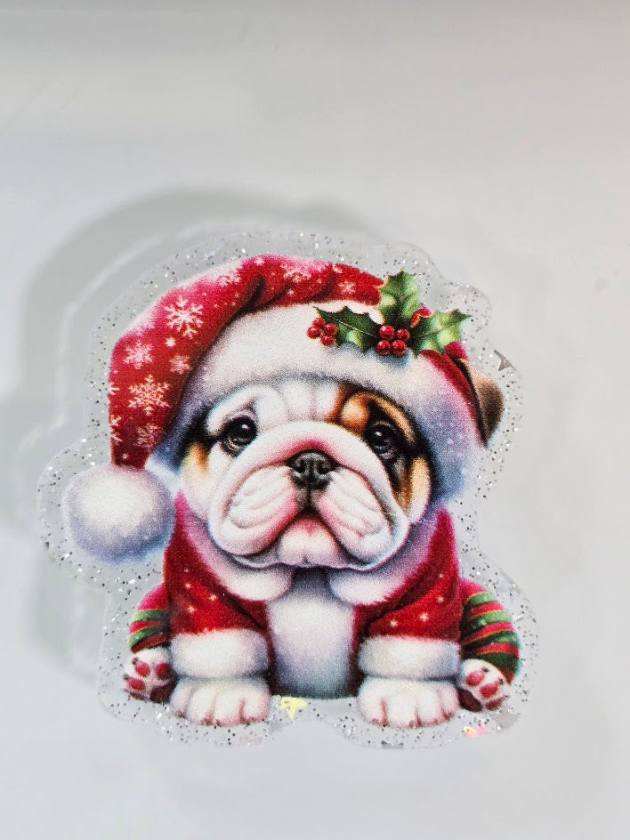 Acrylic Glitter Flatbacks - Christmas Bulldog