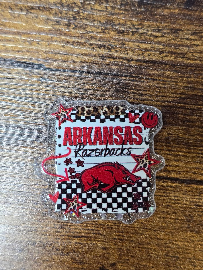 Acrylic Glitter Flatbacks - Arkansas Razorbacks
