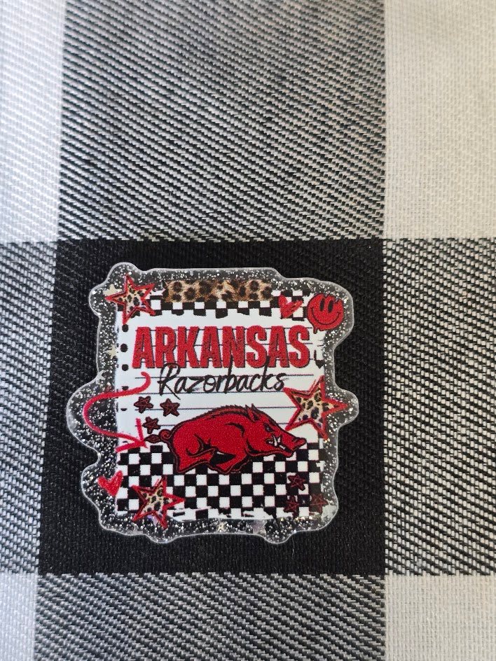 Acrylic Glitter Flatbacks - Arkansas Razorbacks