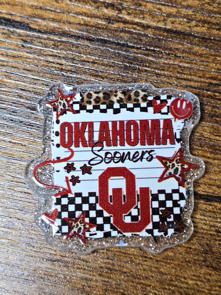 Acrylic Glitter Flatbacks - Oklahoma Sooners