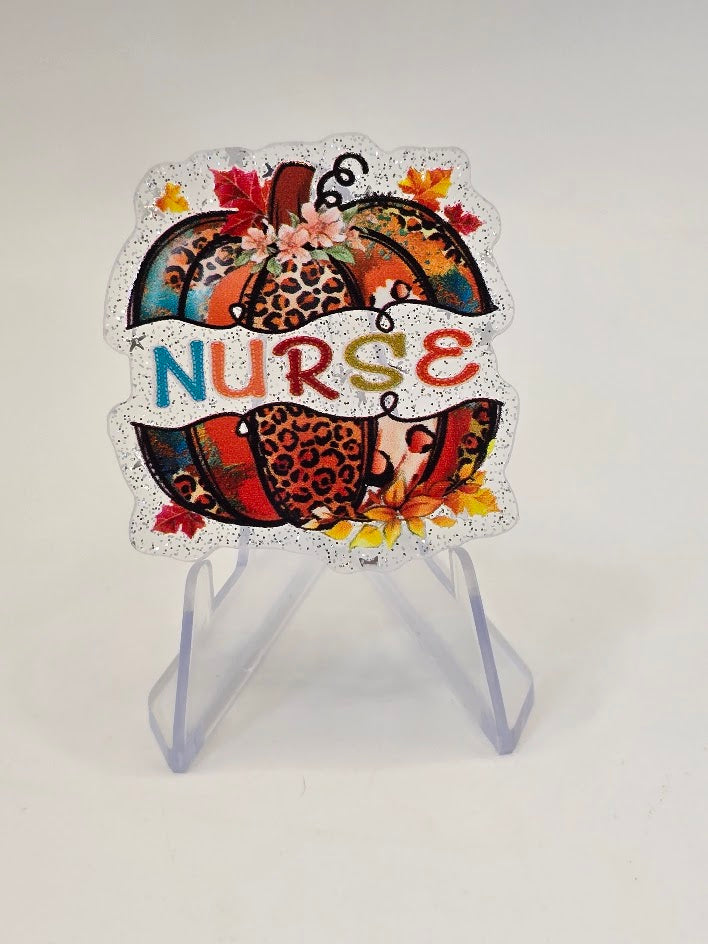 Acrylic Glitter Flatbacks - Nurse Pumpkin