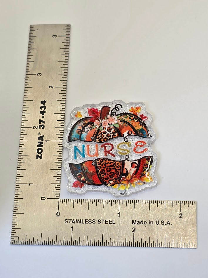 Acrylic Glitter Flatbacks - Nurse Pumpkin