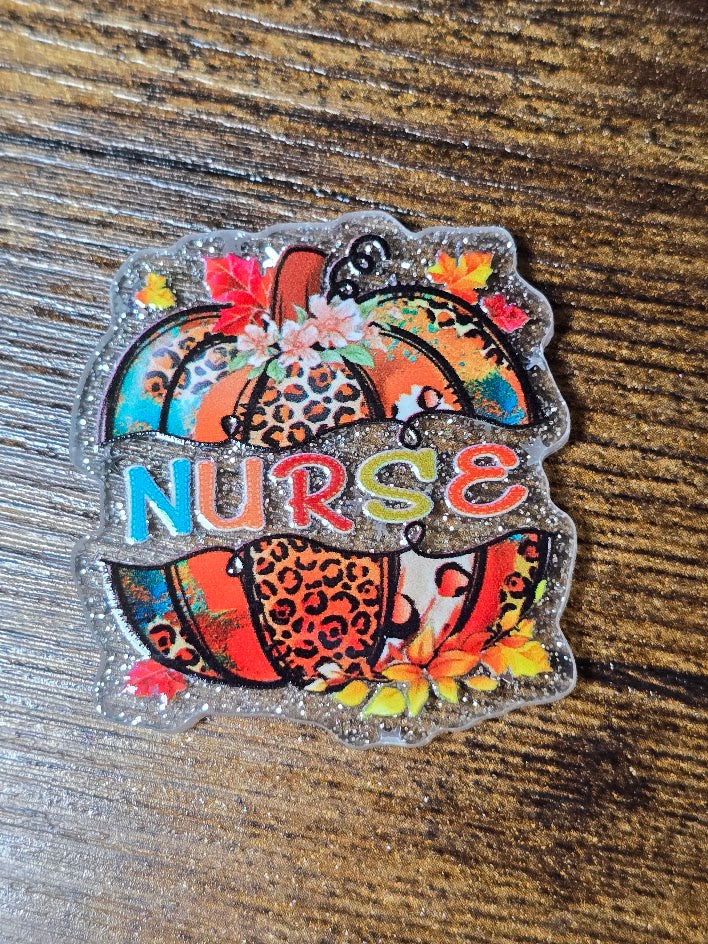Acrylic Glitter Flatbacks - Nurse Pumpkin