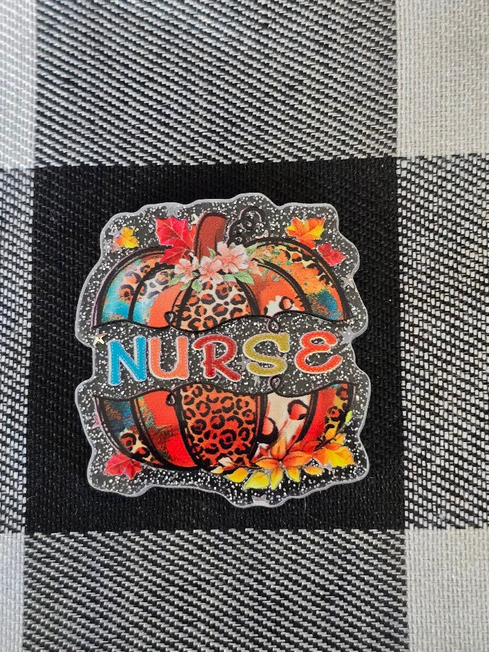 Acrylic Glitter Flatbacks - Nurse Pumpkin