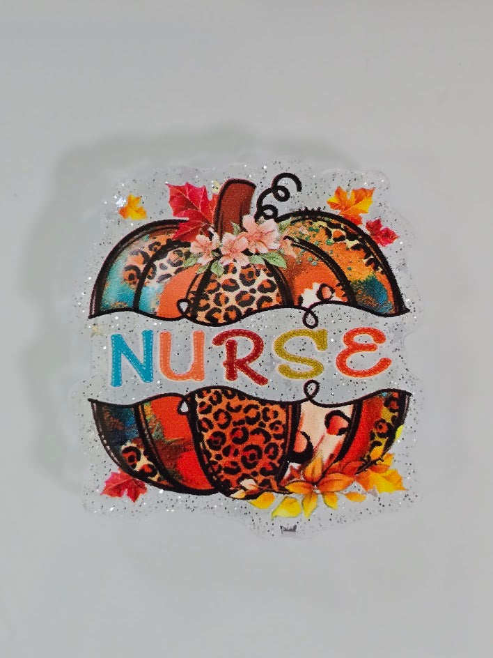 Acrylic Glitter Flatbacks - Nurse Pumpkin