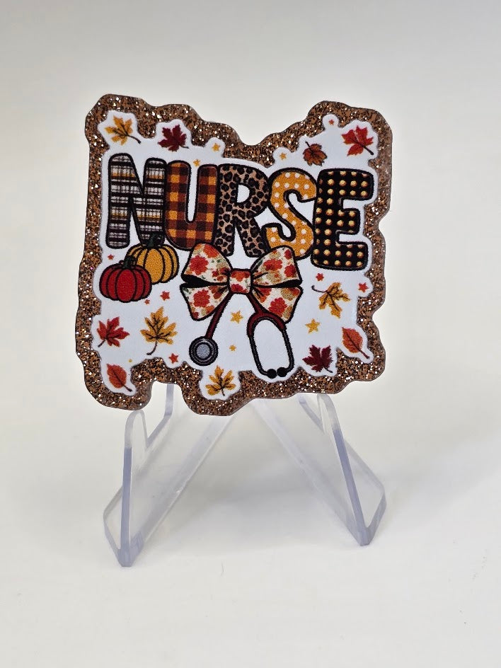 Acrylic Glitter Flatbacks - Nurse Autumn Bow Tie