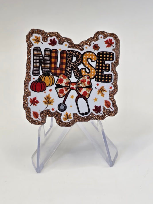 Acrylic Glitter Flatbacks - Nurse Autumn Bow Tie