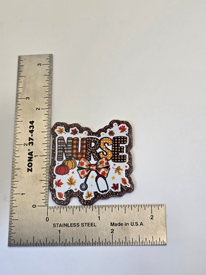 Acrylic Glitter Flatbacks - Nurse Autumn Bow Tie